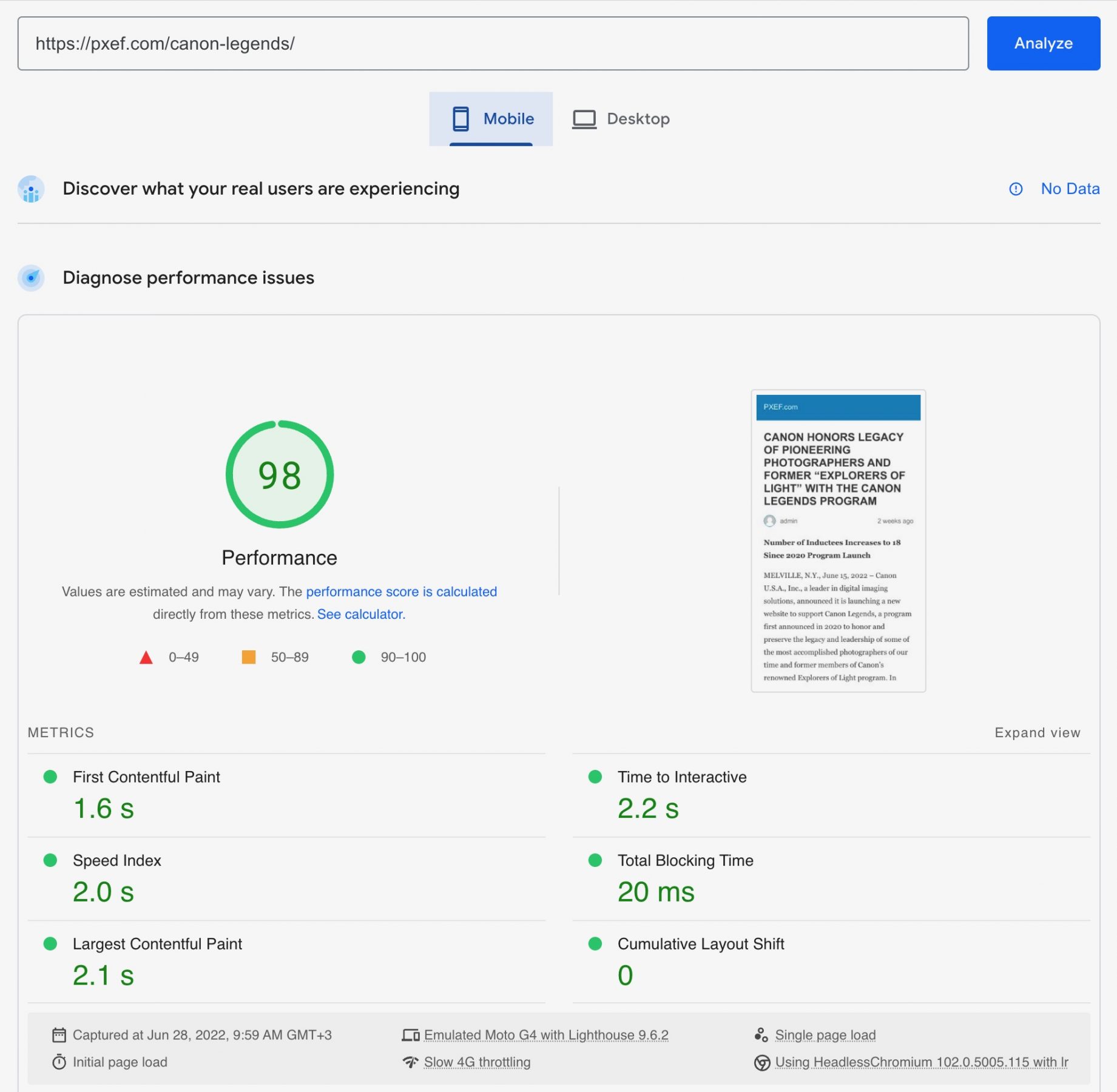 Page Speed: SQLite, Mobile